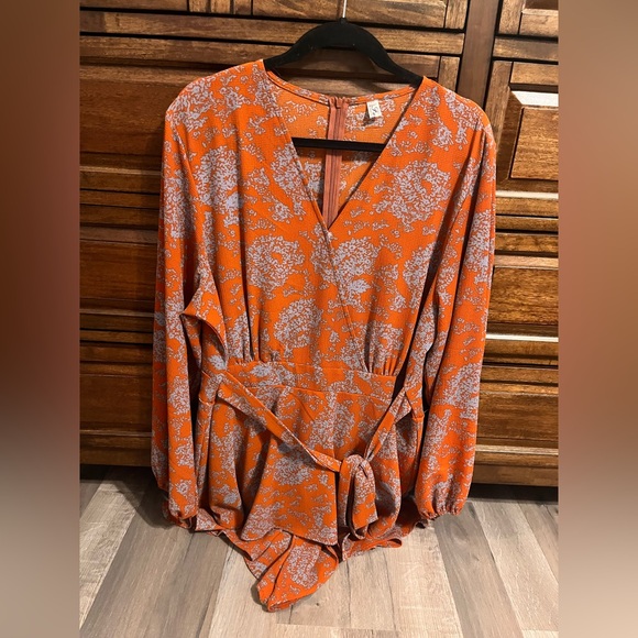 Orange and Blue Patterned Romper - Picture 1 of 3